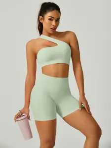 Two-piece Set Women's Solid Crop Sports Bra & High Waist Shorts Tracksuit Set, Summer Activewear, Breathable Outfits for Yoga Gym Workout Running, Women Tracksuits for Summer