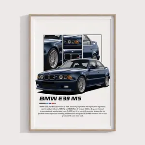 BMW E39 M5 Poster Classic German Sports Sedan Print Automotive Wall Art & Garage Decor for Car Enthusiasts - No Frame