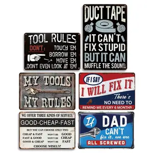 Metal Tin Garage Sign, Mechanic Tool Rules Sign, Rustic Wall Art for Garage and Man Cave Decor, Decorative Plaques, Vintage Metal Sign