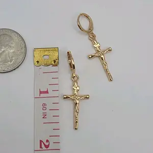 CHRIST ON THE CROSS Fashion earrings hoops style gold-plated 18k one pair only