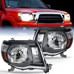 Nilight Headlight Assembly for 2005-2010 2011 Toyota Tacoma, Black Case, Amber Reflector, Anti-Fogging, H4 Bulbs, IP65 Rated, OE Standard, Plug-N-Play