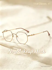 1 Pair Women's Rose Gold Polygon Eyeglasses, for Students & Office Ladies, No-makeup/Commuting/Artistic & Mature Style, Daily Multi-scenario Versatile