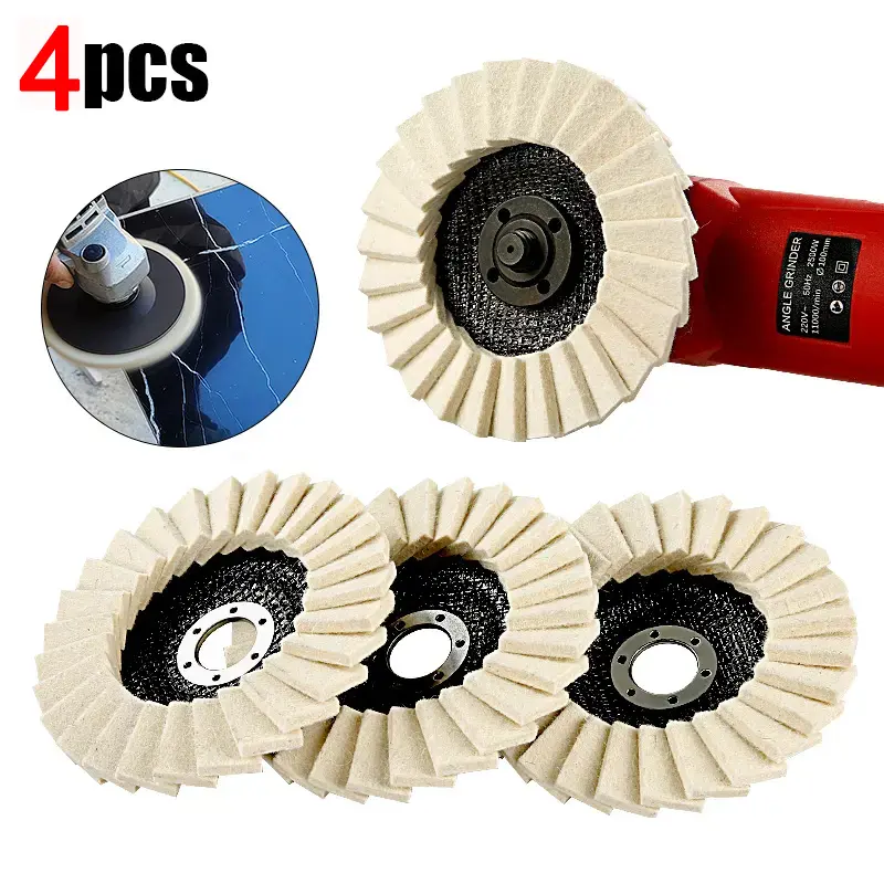 【Buy 3 Get 1 Free】Wool Polishing Wheels Buffing Pads (4PCS, 5in) - Angle Grinder Accessories, Finer Polish for Metal, Glass, Stainless Steel, Ceramic Grinding Discs