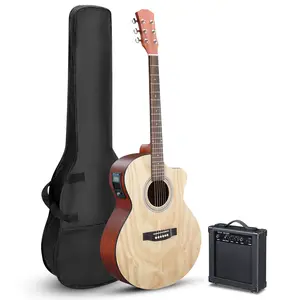 41" Acoustic Electric Guitar Set with 15W Amp - Unique Willow Top Natural Matte - Full Size Starter Kit