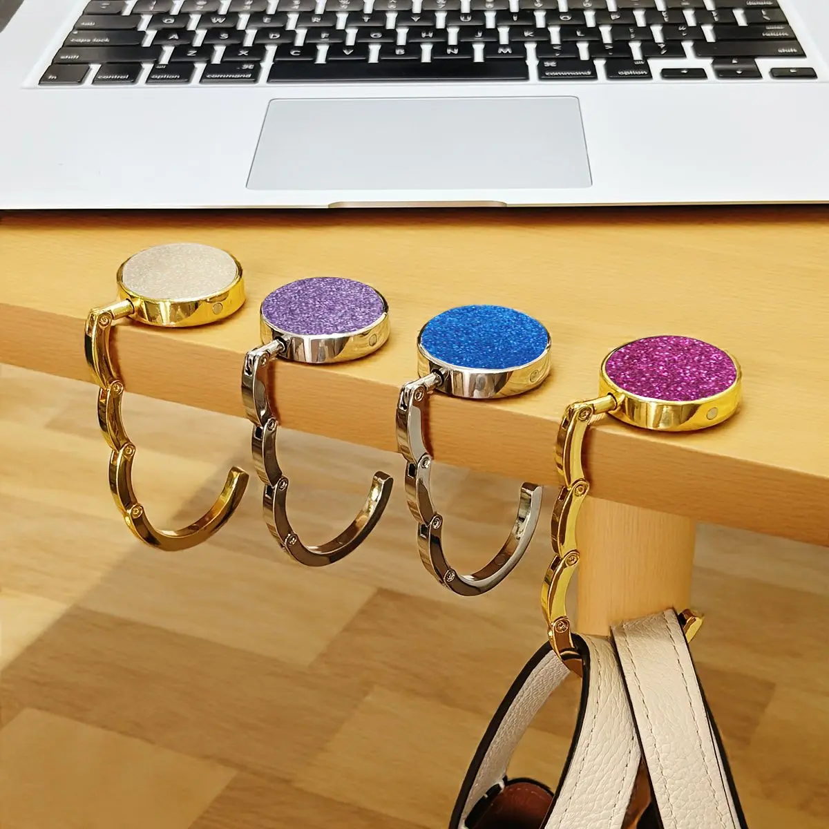 Foldable Handbag Hooks Set of 3, Foldable Purse Hook, Home Desktop Storage Organizer, Compact Design, Easy to Store, Perfect for Makeup Bags and Pockets, Holder, Bag Accessory