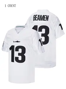 Boyfriend Style Willie Beamen #13 Letter Embroidered Football Jersey, Athletic Tops, Lightweight Jersey, Loose Breathable V-Neck Classic Retro Mesh Short Sleeve Pullover Sports Shirt, Street Hip-Hop/Gridiron Style, Casual Party And Sports Training