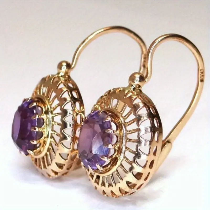 A pair of elegant zircon earrings with 14K gold plating anniversary Valentine's Day gift for ladies and girls