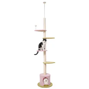 Made4pets 4-in-1 Floor to Ceiling Cat Tower Height 95-108" Adjustable Kitten Tree Tall Climbing Tree with Carpet Scratching Post and Mat Cat Pole for Indoor Cats