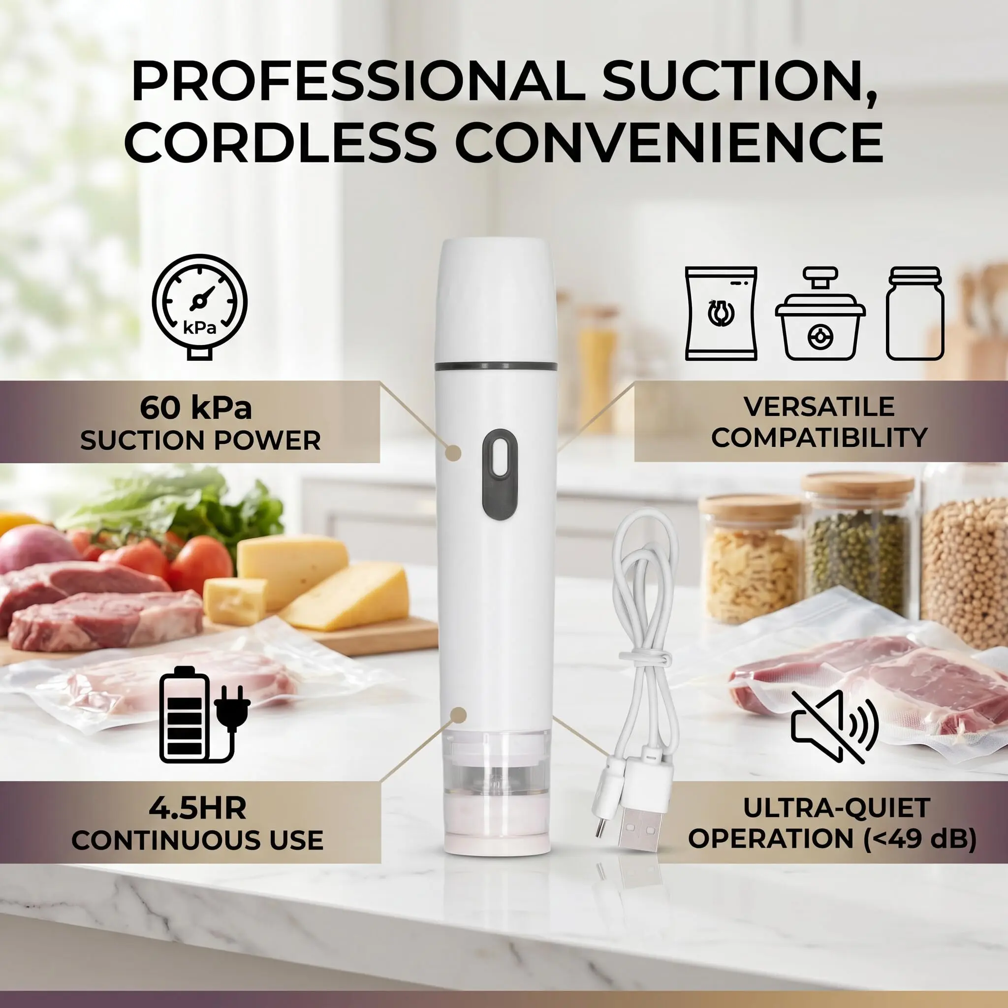 Compact Vacuum Sealer for Food (Vacuum Sealer Machine + 6 Reusable Vacuum Bags) Powerful Handheld Vacuum Sealer Machine, Seal Meal Saver, Portable Food Sealer