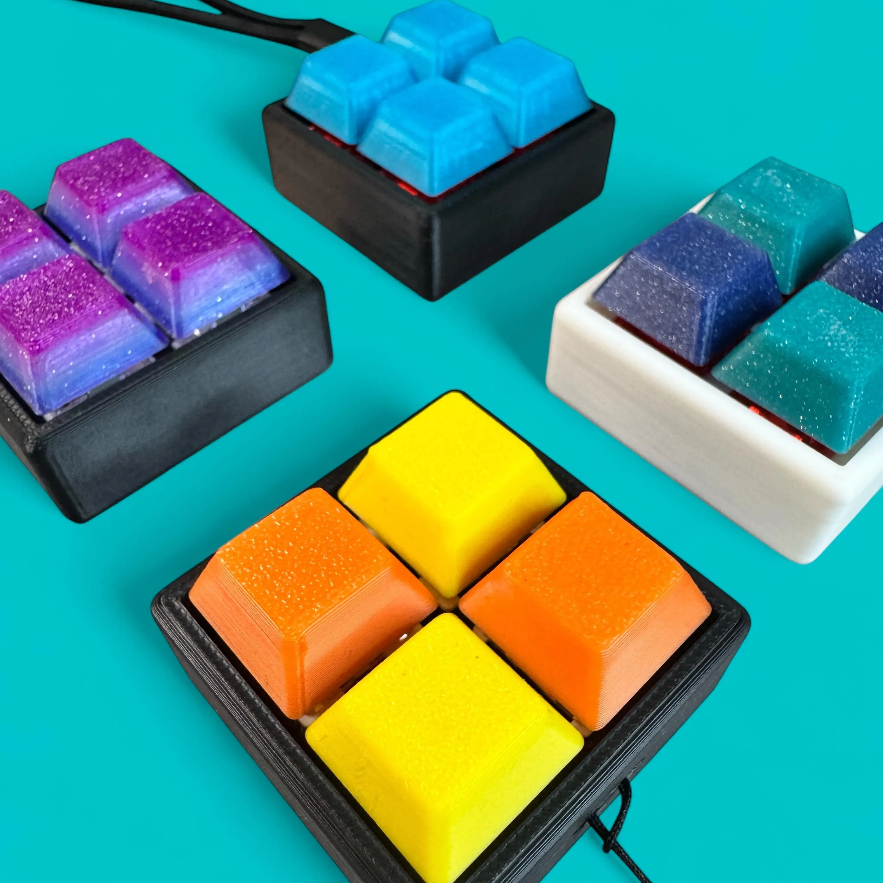 Square 4 Key Mechanical Keyboard Clicker Keychain – Choose Keycap Color, Base Color & Switch Type – Fidget Toy – Stress Relief - Stim Toy