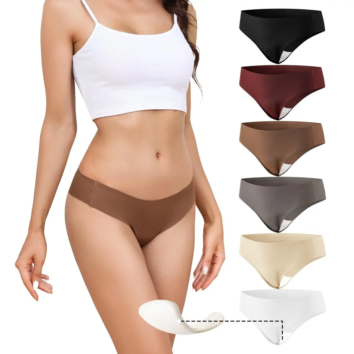 LEVAO Women’s Seamless Panties Set - 3/6 Pack Breatheable Thongs, No Show G-String, Built-in Padded Strap Anti-Cameltoe Underwear for Workout Yoga, Fabric, Fashion Comfy Underwear, Built-In Padded Strap Thongs, 6 Pack Multicolor B, Minimalist, Accurate Fi