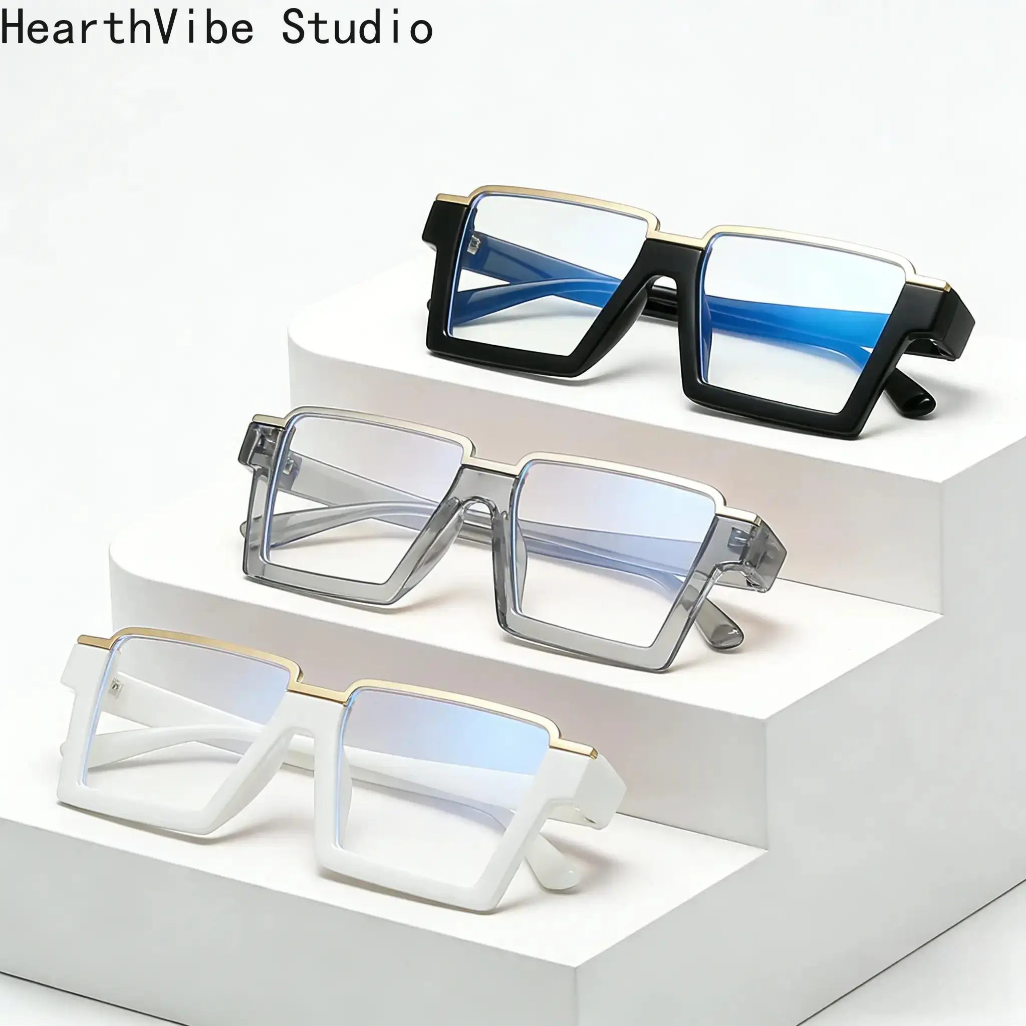 Square Eyeglasses, 3-Pack Unisex Large Thick Frames with Blue Light Blocking Lenses for Work & Daily Wear, Square Frame Eyeglasses, Trendy Frames