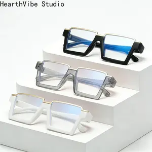 3 pairs of large frame geometric square thick frame glasses, anti blue light and anti fatigue glasses, trendy hip-hop glasses suitable for work and daily wear, unisex glasses