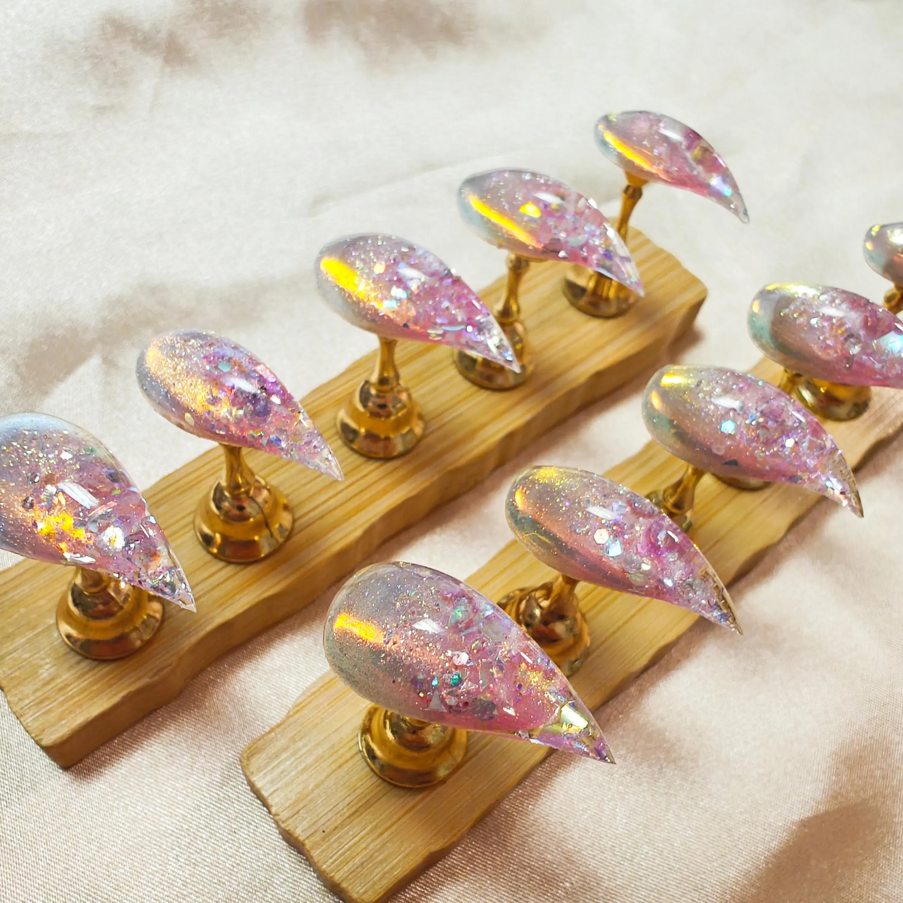Jmnails Real Acrylic Press On Nails, 10 Pcs Long Dragon Claw with Glitter and Rhinestones, Reusable Handmade Nail Art for Daily Wear