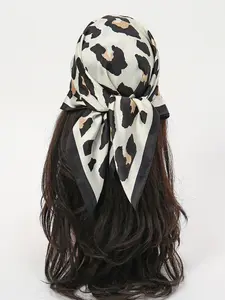 Unisex Fashion Leopard Print Scarf 70x70cm, New Silk Square Towel Headband, Multifunctional Necktie Hair Band, Casual Fitted Style