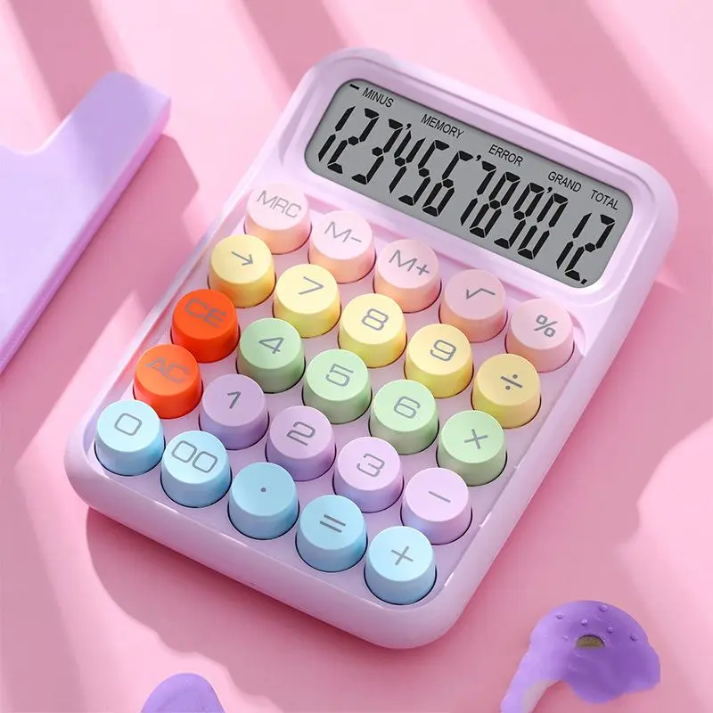 12-Digit Calculator, Large LCD Display Colorful Keyboard Calculator, Accounting Supplies for Office and School (Without Battery)