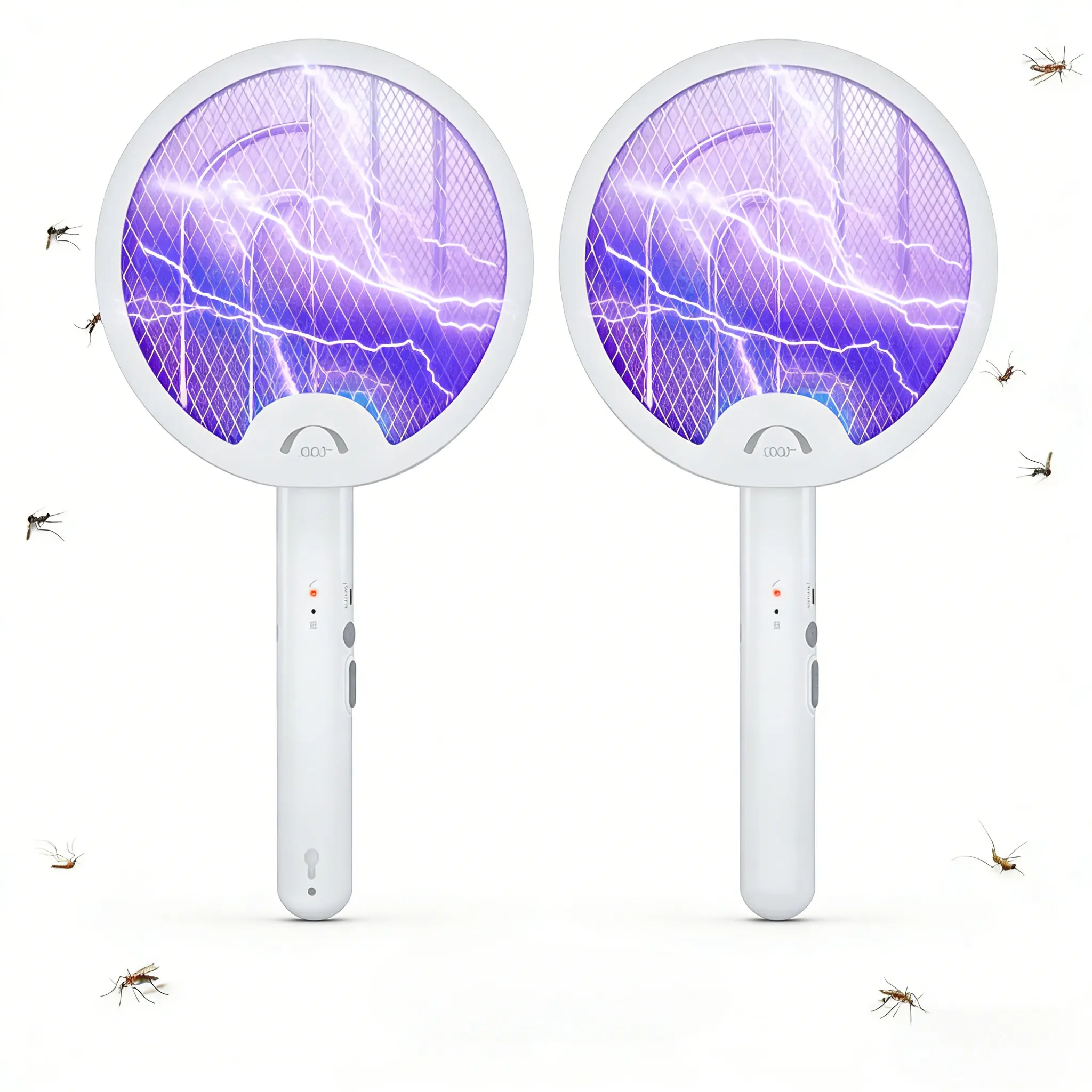 Compact 2-in-1 Handheld Electric Fly Swatter & Bug Killer Racket, Rechargeable Electronic Mosquito Zapper with Purple Light, 3-Layer Safety Mesh, Blue Household Appliance for Indoor & Outdoor Use