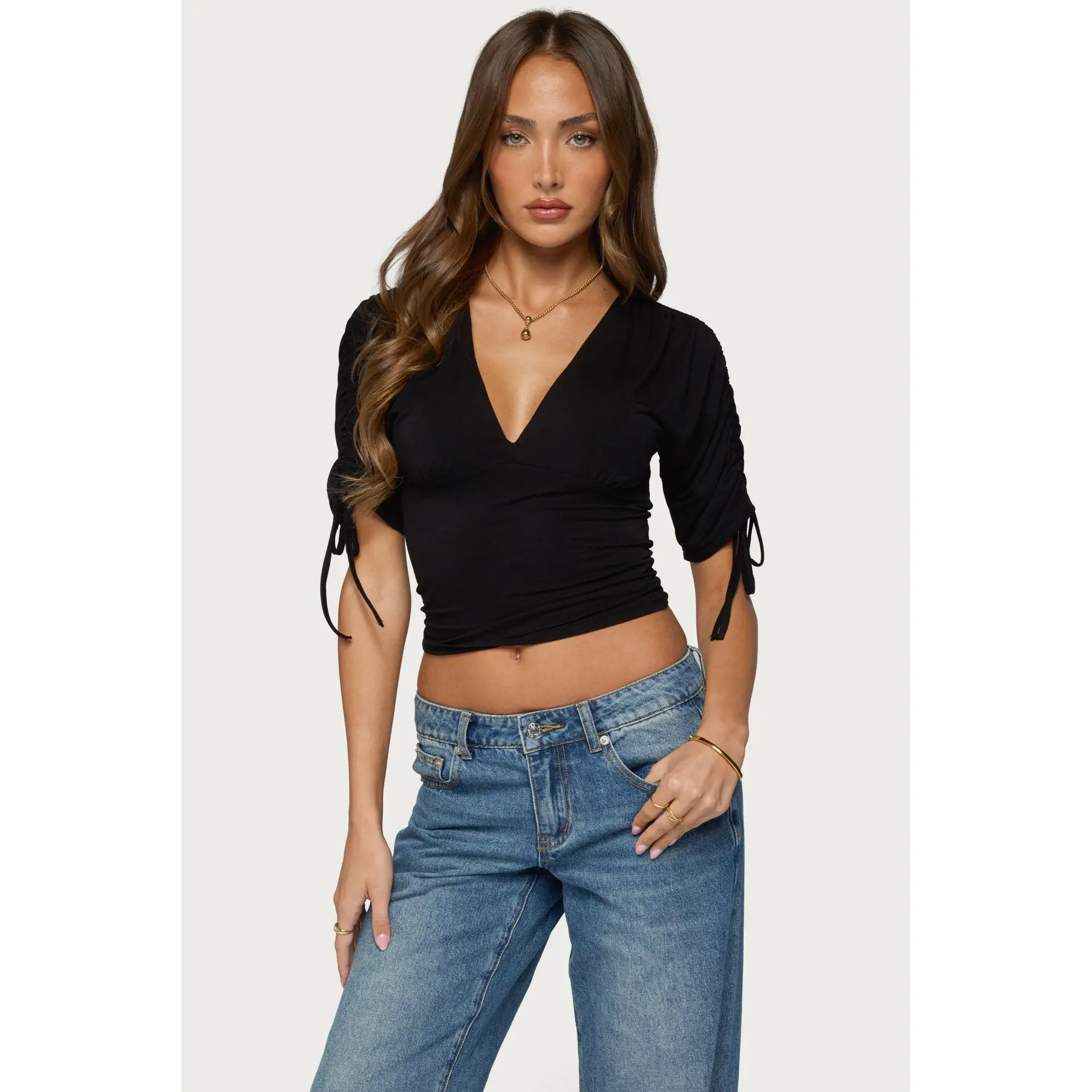 Muriel Drawstring V Neck Top Muriel Drawstring V Neck Top