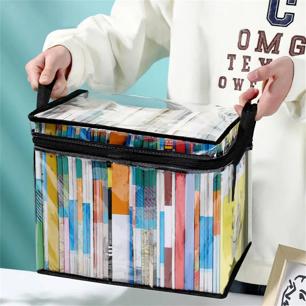 Clear Book Storage Box, 1 Count Foldable Waterproof & Dustproof Book Organizing Box, Home Organizer for Living Room Bedroom Office School