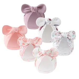 Set of 6 Cute Baby Bow Hats - Soft pastels and floral patterns, breathable warm winter hats for all seasons for girls, comfortable fit, wedding and everyday accessories, with elegant bow closure, available in multiple colors Newborn Baby Turban Hats Set