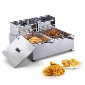 VEVOR Commercial Electric Deep Fryer, 24L Large Capacity Electric Countertop Fryer with Dual Removable Basket,  3000W Stainless Steel Dual Deep Fryer for Kitchen, Restaurant and Commercial Use, Silver