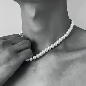 1pc Vintage Simple Faux Pearl Beaded Necklace, For Men Women