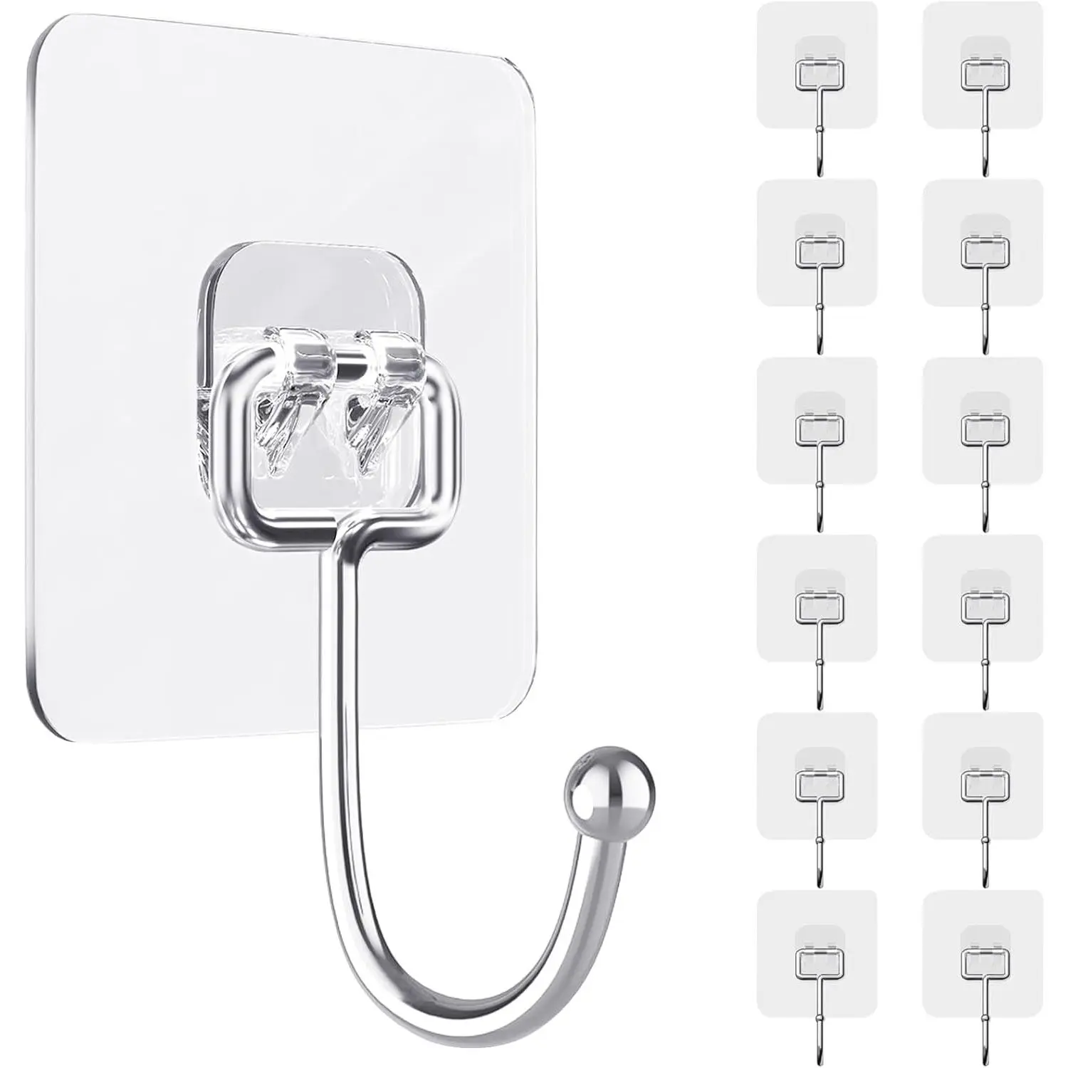 Large Adhesive Wall Hooks, 10/20-Pack Heavy-Duty Self-Sticky 15lb Removable Clear Hooks, Waterproof Use for Towel, Key, Coat in Bathroom, Kitchen, Outdoor (No Wall Damage),summervibes Strong Suction Cup