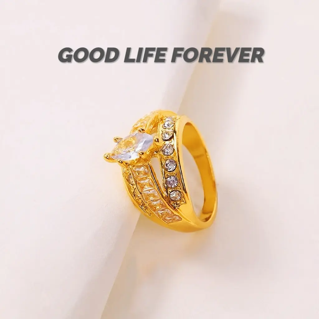 GOOD LIFE FOREVER 14K Street Style Gold Ring with Mossanite Hip-Hop Style Men's Ring Large Rings for Both Men and Women