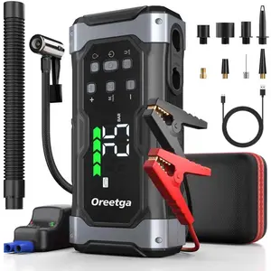 Upgraded 9000A Car Jump Starter with Air Inflator/Deflator Compressor, 9 in 1 Portable Jumper Box Power Pack Charger (All Gas/14L Diesel) Combo Cordless Air Pump for Tire Inflator & Large LCD Screen