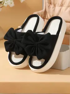 Women's Bow Thick Sole Eva Slippers, Non-Slip Soft Bottom, Open Toe, Fashionable Home Shoes, All Seasons Comfort