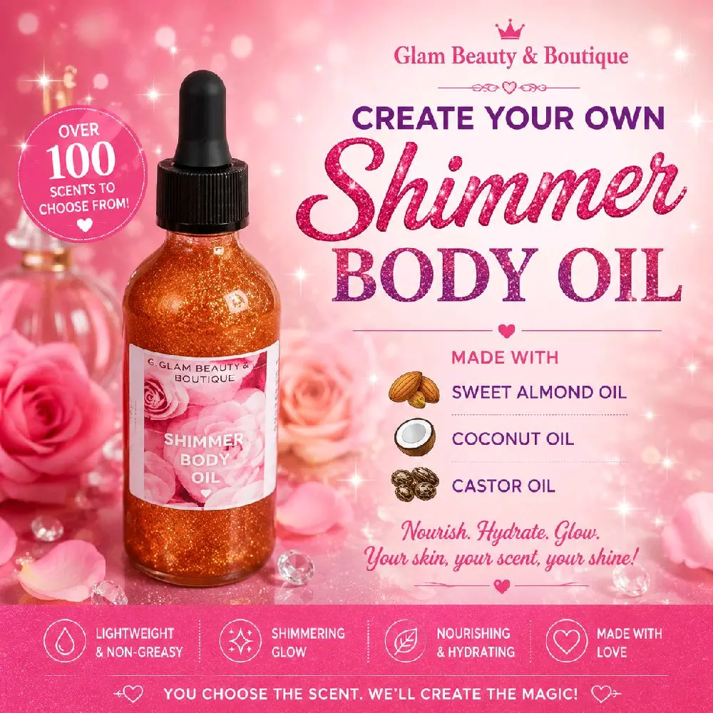 Shimmer Body Oil - 60ml All Natural Daily Nourishing Moisturizer with Jojoba, Sweet Almond & Coconut Oils, 100+ Aroma Options (Including Jasmine, Floral) for Hydrating, Moisturizing Radiant Glow, Gentle, Soft Skin, Scented, Floral Scents, None, Powder, Pi