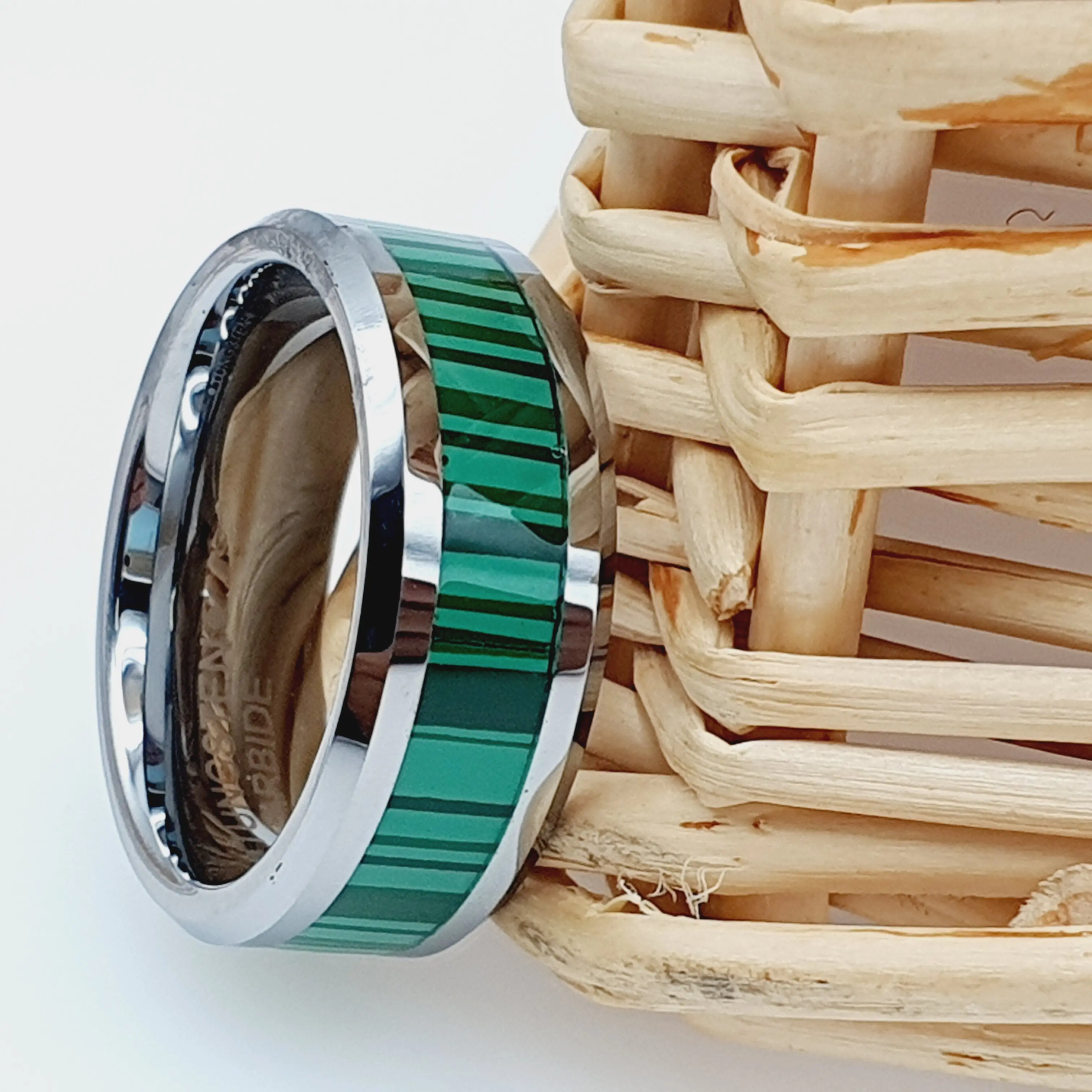 Mens Engagement Ring with Malachite Strips Inlay Tungsten Wedding Ring - Anniversary Gift for Him or Her