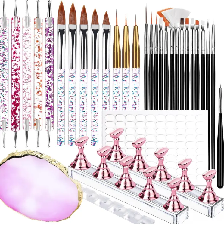 Teenitor Nail Art Tools Set, 23 Pcs Nail Art Brushes, 5 Pcs Nail Dotting Tool, 2 Set of Nail Stand, 100 Pcs Double-Sided Adhesive Tabs, Nail Art Palette, Brushes Holder for DIY Nail Art