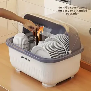 European And Style Large-Capacity Bowl And Dish Draining Rack with Lid, Kitchen Countertop Sink Dish Storage Rack, Cutlery And Chopstick Storage Box, Sturdy Plastic Dishwashing Sink Organizer, Dish Drainer