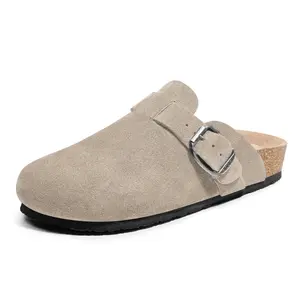 FITORY Breathe I | Women’s Suede Clogs, Womens Round Headed Cork Clogs, Suede Leather, Adjustable Straps Size 6-11