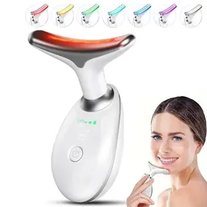 7 Color Facial Massager Tool, Facial and Neck Massager with 7 LED Light, Skin Care Device, Facial Beauty Machine, Facial Beauty Massagers, Facial Beauty Instrument, Suitable for Neck Facial Leg, Gift for Women Mother
