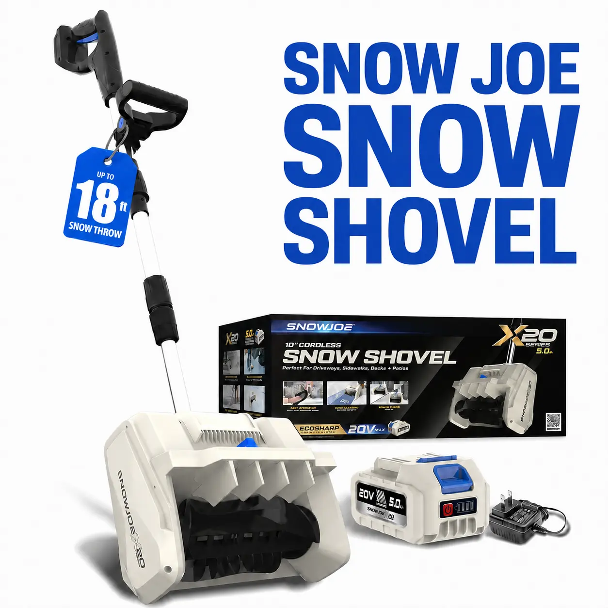 Clear Snow Fast! SNOWJOE 20V Cordless Snow Shovel Kit | Rechargeable Battery + Charger