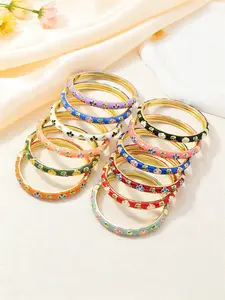 Spring Fresh Oil-Drop Five-Petal Flower and Cute Cherry Blossom Design Vintage Cloisonné Bangle Bracelet, Women's Luxurious Simple Fashion Accessory, Stackable Bracelets