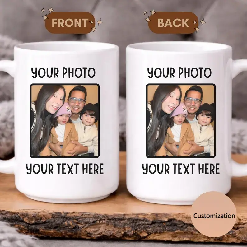 Custom Personalized Ceramic Coffee Mug | 11oz/15oz Customized Gift Mug | Photo, Logo & Text Customizable Cup | Personalized Family Mug, Unique Birthday Gift for Mom, Grandma, Dad & Friends