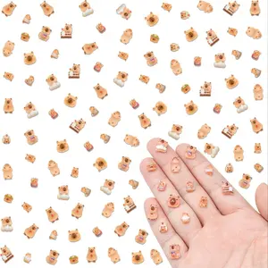 100PCS DIY Toy Mini Capybara Decor for Dollhouse, Resin Tiny Capybaras for Crafts, Micro Miniature Capybara for Fairy Garden, Dollhouse Micro Landscaping Decoration, Animals, Miniature Set