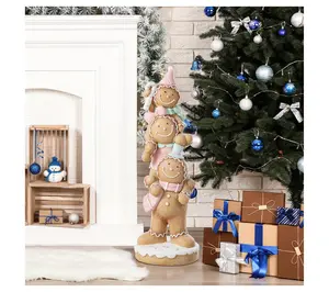 Glitzhome Christmas Sweet Gingerbread Family Porch Decor