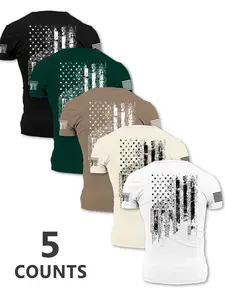 Men's Flag Print Round Neck Tee, Regular Fit Casual Short Sleeve Crew Neck T-Shirt for Summer, Fashion Men's Top for Daily Wear, Socks