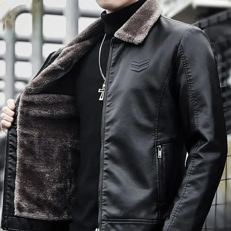 Men's Thickened Warm Windproof Fleece Lined Casual PU Jacket Medium Size Autumn Winter Riding Coat for Everyday Wear Menswear Outdoor western clothing western wear men mens  winter  jacket Stylish Tops jackets heated jacket western clothing