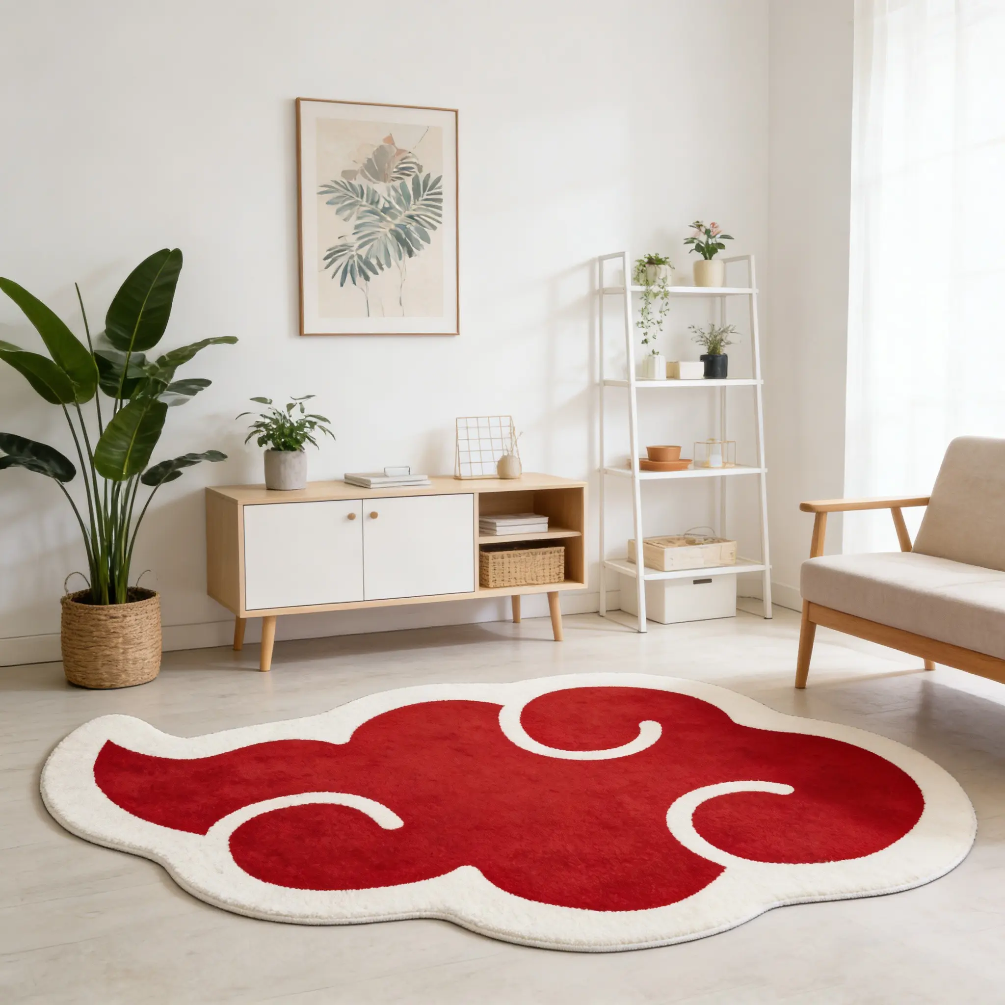 China-Chic Xiangyun profiled carpet red and white contrast plush floor mat balcony anti-skid absorbent foot mat E-sports room decorative mat Home Decorative Rug, Fluffy Rug, Shaggy Area Rug, Non slip rugs suitable for ins style/Chaoplay home decoration