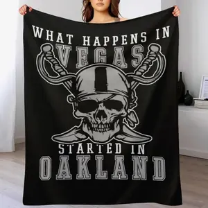 Kids' Soft Funny Football Raider Themed Flannel Blanket - "What Happens In Vegas Started In Oakland" Quote, Luxury, Wrinkle-Resistant, Ideal for Cozy Lounging