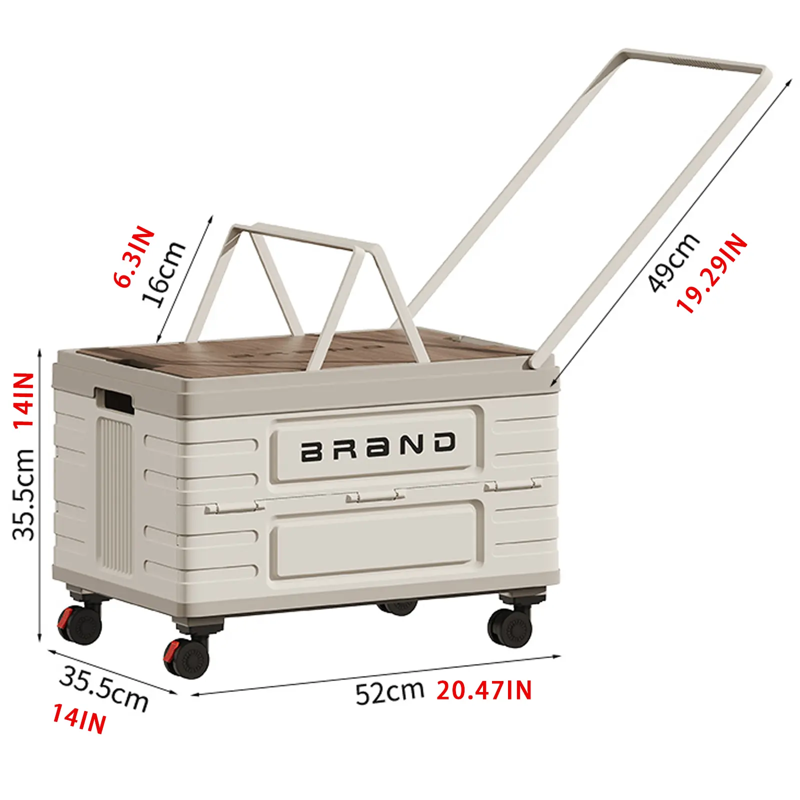 Portable Collapsible Plastic Crate with 4 Sturdy 360° Wheels That Glide Through Tight Spots, Handles, Big Capacity - Smooth-Rolling Compact Storage Box for Books, SUV Trunk Organizer Gardening Cart White