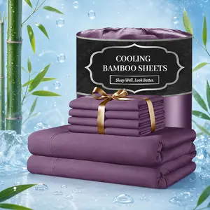 MOXHOMO Bamboo Sheets Set 6 Pcs - Soft Bedding Sets, Cooling Breathable | Hotel Luxury, Super & Smooth, 16" Deep Pocket Wrinkle/Fade Resistant, Skin Friendly, Bedroom Gift Idea