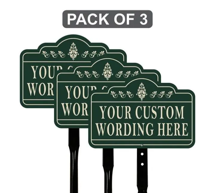 Custom Yard Sign 3 Pack with 16" Stake Personalized Outdoor Aluminum Sign with Your Wording Rust-Free Lawn Plaque for Home Garden Business UV-Resistant Weatherproof Ink