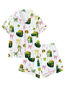Shrek Movie Cute Bow Collar Short Sleeve Pajama Set, Comfortable Sleepwear & Loungewear for All Seasons, Princess Fiona Gift, Loose-Fitting Pjs, Pyjamas