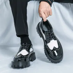ONXITOM Men's Fashionable Lace-Up Platform Oxford Shoes 2026 Waterproof Comfortable White & Black Artificial Leather Footwear with Rubber Sole Mid-Top for Daily Wear